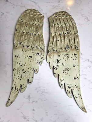 Creative Co-Op Angel Wings Wall Decor Wood Beige/Dark Green 20in H DF1890 NWT 