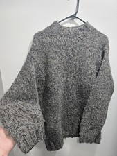 Timberland Mens Large Handknit Wool Sweater Gray With Brown Undertones