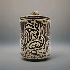 Signed Art Pottery Earth Tone Glazed Ceramic French Butter Bell Crock