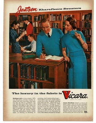 1956 Jantzen Men's Women's Sweater Turquoise Vicara Fleece library Print Ad