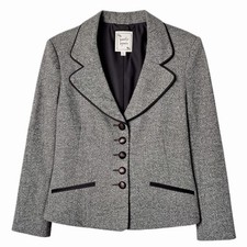 Vtg Nanette Lepore Y2K Wool Silk Tweed Cropped Blazer Jacket Sz 2 Dark Academia