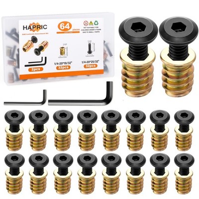 32 Sets Threaded Inserts for Wood Furniture Screws - 1/4-20 x 25/32'' Inserts an