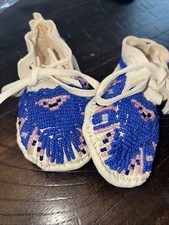 Native American Beaded Baby Moccasins Handmade Soft Sole Leather