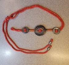 Vintage Western Repousse Conchos Buckle Red Braided Rope Belt 48in Long