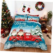 Christmas Truck Duvet Cover Set Size,Santa Snowflake Pine King Christmas 02
