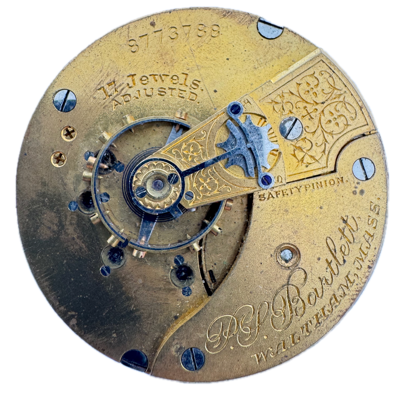 Antique 1898 Waltham 17 Jewel P.S. Bartlett Pocket Watch Movement USA