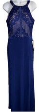 Mother of the Bride Formal Gown Womens 10 Lace Evening Blue Full Length Wedding
