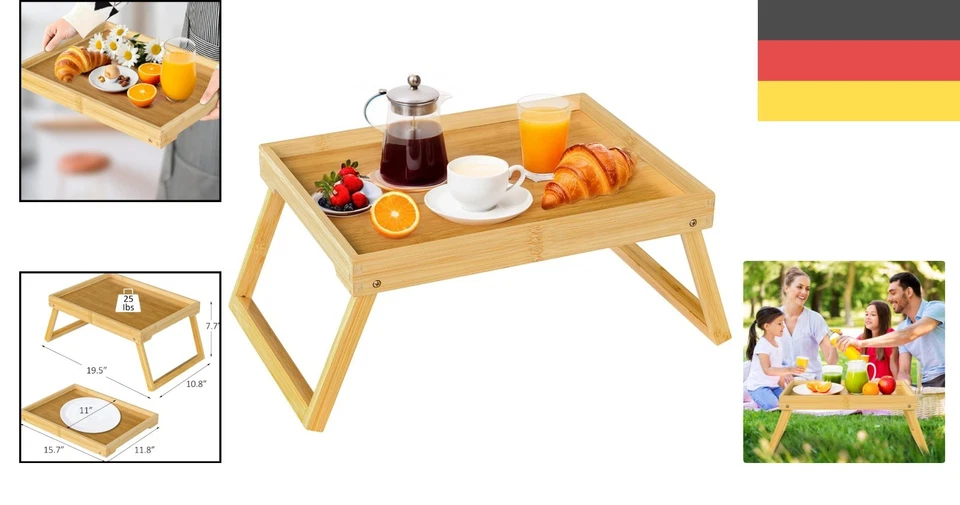 Ergonomisches Betttablett aus Bambus mit klappbaren Beinen – Beige 49,5 x 27,4cm - Bild 2 von 4