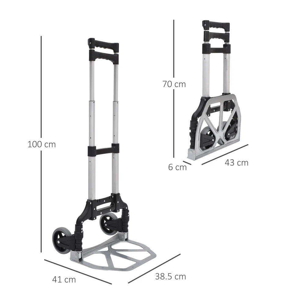 HOMCOM Carrello da Trasporto 70kg max Pieghevole ad Altezza Regolabile Argento - Immagine 4 di 4
