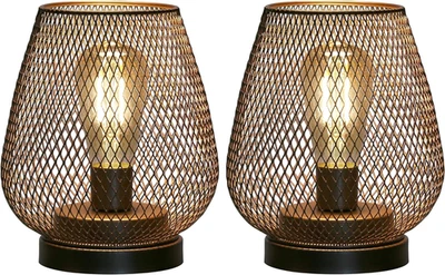Set of 2 Metal Cage LED Lantern Battery Powered Cordless Accent Light with LED G - image 1 of 4