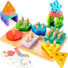 Shape Sorters for Toddlers 1-3 with 24-Piece Large Blocks  Medium, Rainbow