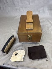 Griffin Shinemaster Shoe Shine Dovetail Wooden Box w/Brushes  Polishes Vintage