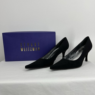 #ad #ad Stuart Weitzman Tempo low heel pump black peau leather 9N BW 98692 Classic Shoe $139.99