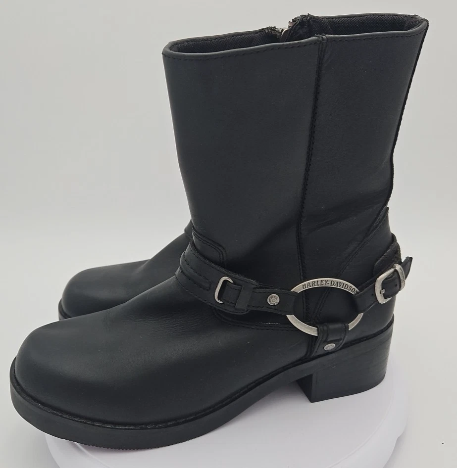 Harley Davidson Christa Arnés Cuero Negro Moto Cremallera Lateral Botas con 11 M/9 *LEER Foto 3 de 4