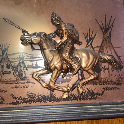 ZULU WARRIOR John Louw 3D アート 当時物 壁掛け 銅板 FRAMED JOHN LOUW COPPER 3D WALL ART NATIVE AMERICAN TEPEE HORSE | eBay