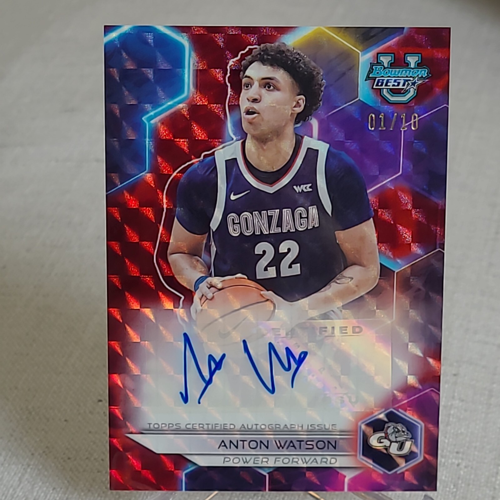 2023-24 Bowman Best U Anton Watson  Red Geometric Auto #1 of /10 Celtics Gonzaga