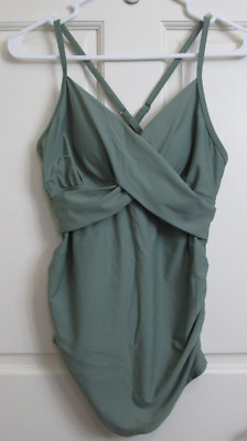 NWT Summer Mae Green Tankini Swim Top Women Size S Criss Cross Adj. Padded 33257
