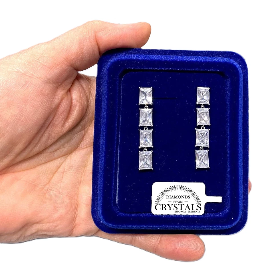 Orecchini Tennis Pendenti Accaio pl. oro Bianco 18K con Cristalli Zirconi S2/3 - Immagine 2 di 4