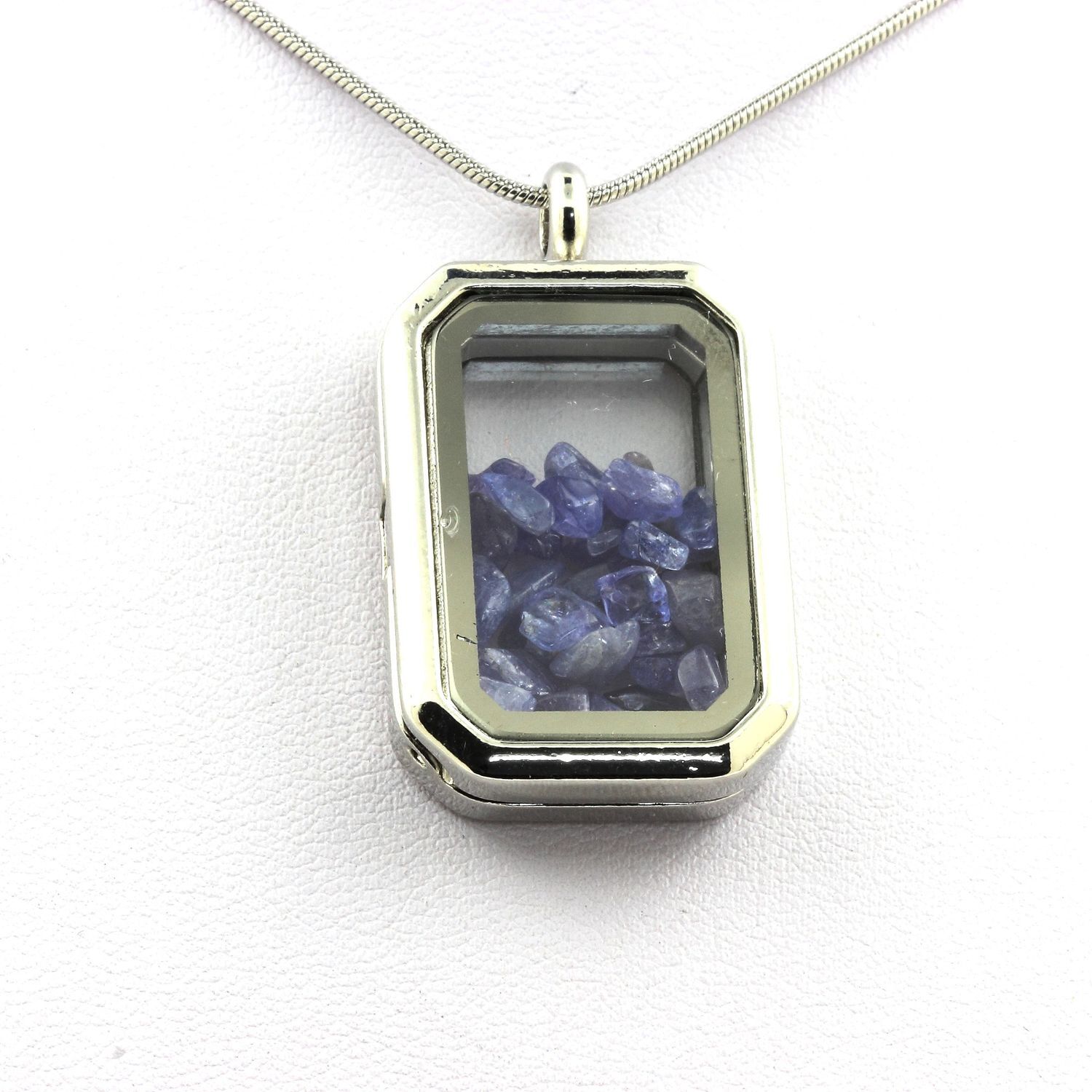 Collier Tanzanite brute véritable et pendentif rectangle bleu violet