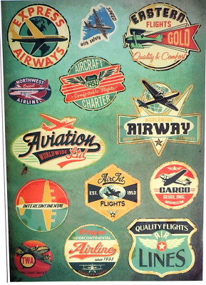Aviation Airlines Vintage Retro Koffer Gepäck Etiketten Vinyl Flugzeuge Aufkleber