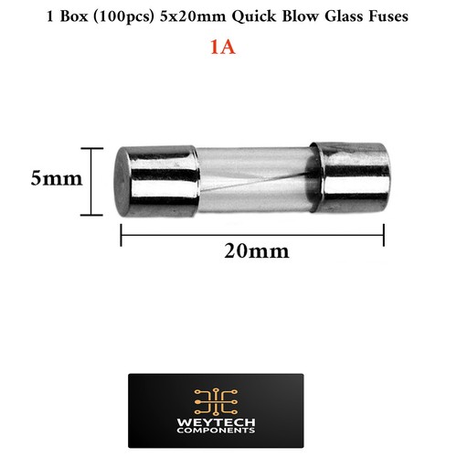 100 PCs 1A 5x20mm Glass Quick Blow Equipment Fuse Car Van Boat DJ - Picture 2 of 2