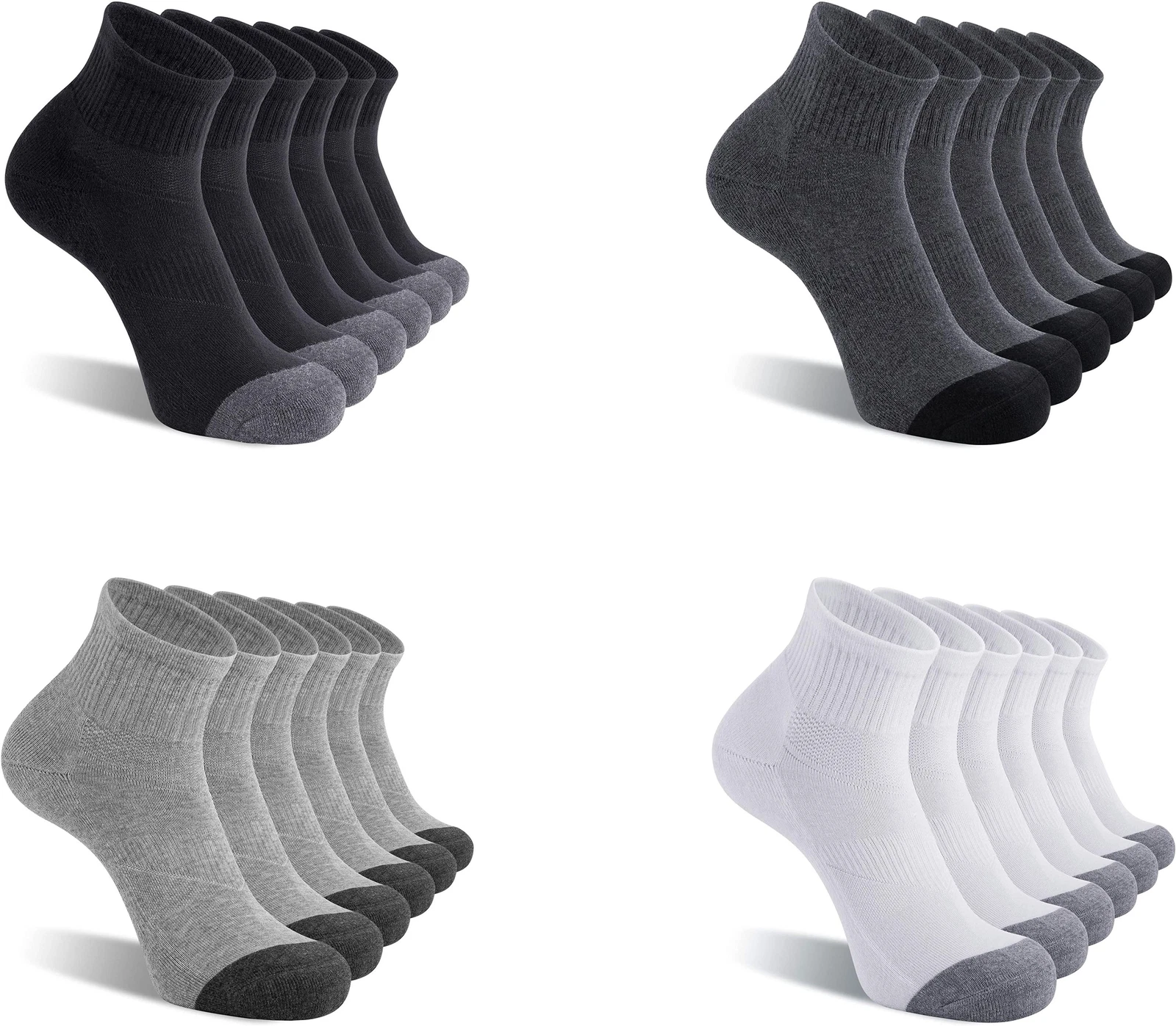 CelerSport Men's Cushioned Quarter Athletic Socks (6 Pairs)