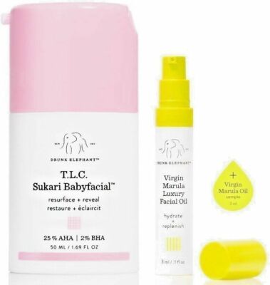 DRUNK ELEPHANT T L C SUKARI BABYFACIAL + MARULA OIL FULL SIZE 1.69 NEW-  BOXED