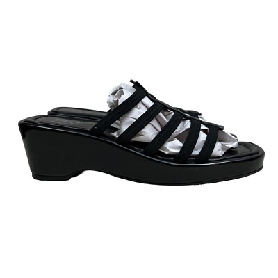 Donald Pliner Sandal Mule Wedge Slip On Black Patent Leather