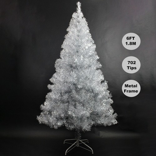5/6/7FT Silver Christmas Tree Lush Tips Metal Stand Easy Assembly Xmas Decor - Picture 10 of 11