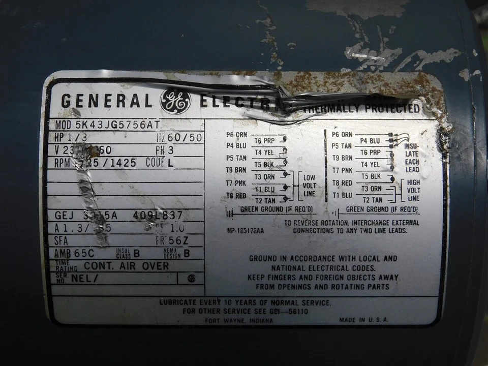 NEW General Electric 5K43JG5756AT AC Motor 1/3HP 230/460V 1725/1425 RPM Ph3 - Image 4 of 4