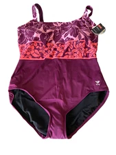 New TYR Narciso Aqua Control Fit Swimsuit Womens 22  Burgundy Pink Floral