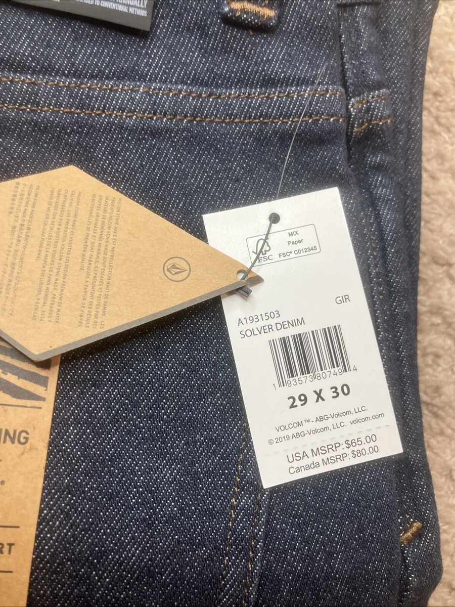 Volcom Solver Denim Modern Straight Fit Jeans Indigo Rinse Size 30 x 29  Read!!