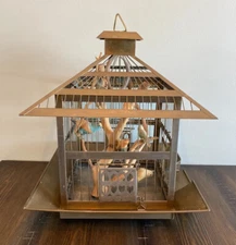 ANTIQUE BRASS BIRD CAGE AND STAND EDWARDIAN HENDRYX MISSION CHINOISERIE DISPLAY