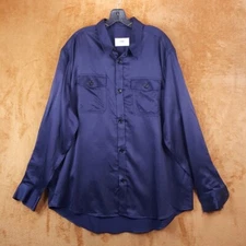 AMI ALEXANDRE MATTIUSSI Shirt Mens XL Navy Satin Button Up Oversized Wool