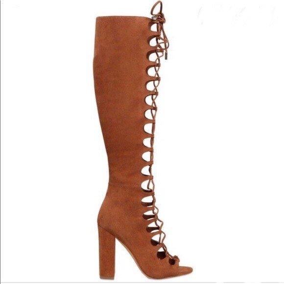 Kendall+kylie Women 100mm Suede Lace-up Knee High Sandals 6M Brown