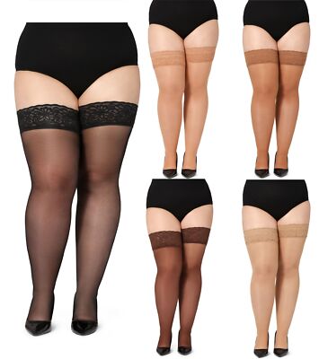 Bellivalini Damen halterlose Strümpfe Spitze Plus Size 40DEN Transparent 3XL-4XL