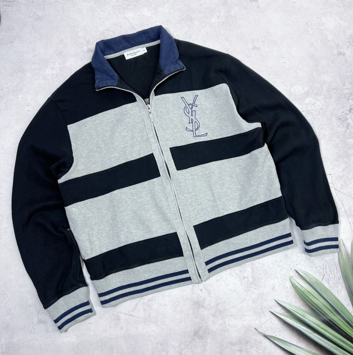 Felpa vintage anni '90 Yves Saint Laurent cerniera intera a righe track top taglia XL