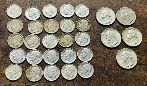 lot of silver Dimes And Silver Quarters..25 Silver Dimes And 5 Silver Quarters!!