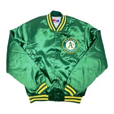 Vtg Rare MLB Oakland Athletics Swingster Green Satin Bomber Jacket Men  s Large