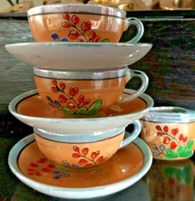 7 PC. Vintage MINIATURE Tea Cups Saucers Creamer Set Lusterware Japan