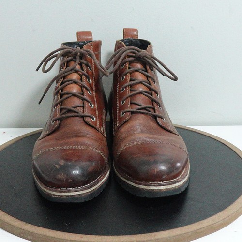 Helm Hollis Stiefel Herren Größe 9 Braun Leder Kappe Zehe Schnürung Handgefertigt Robust USA - Bild 3 von 12