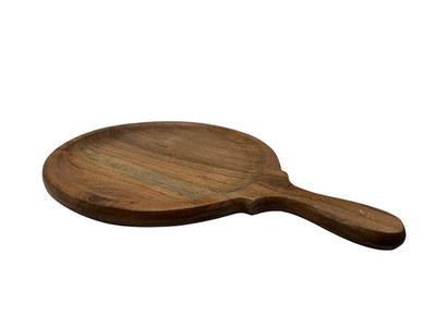 Pizzabrett rund aus Mangoholz 25 cm | Servier- & Weideplatte aus Holz mit Griff