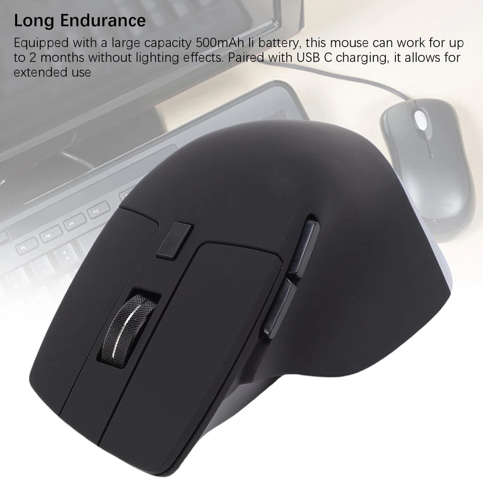 Ergonomic Mouse Comfortable Grip 800 1200 1600 DPI Wireless Mouse USB C Charging - Image 4 of 4
