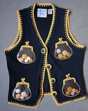 Vintage Michael Simon New York Sweater Vest Coin Purse Black Gold Glitter Small