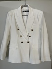 ZARA Double Breast Blazer In White/Size XL/NWOT