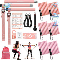 FitnessbäNder Pilates Set 6 WiderstandsbäNder 20-180Lbs Mit Stange Und TüRanker