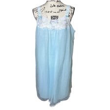 Vintage Sears light blue lace Bodice And Hem Pullover nightgown cottagecore Lg