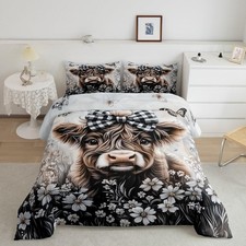 Cute Highland Cow Bedding Set Twin Size Pieces Cartoon Animal Comforte