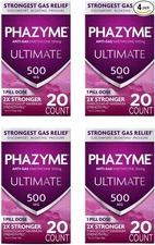 Phazyme Ultimate Gas Relief 500Mg Simethicone Fast Gel 20 Count Pack Of 4