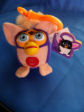 Furby Clip On Talking Key Chain 1999 Orange  Purple Tiger Electronics WORKS 